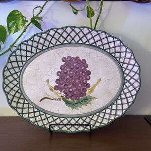 Decorative Grape Serving Platter - Green Trim